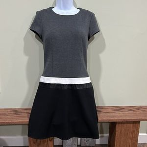 Laundry by Design Dark Charcoal Grey, Black & White Midi Dress Size 2